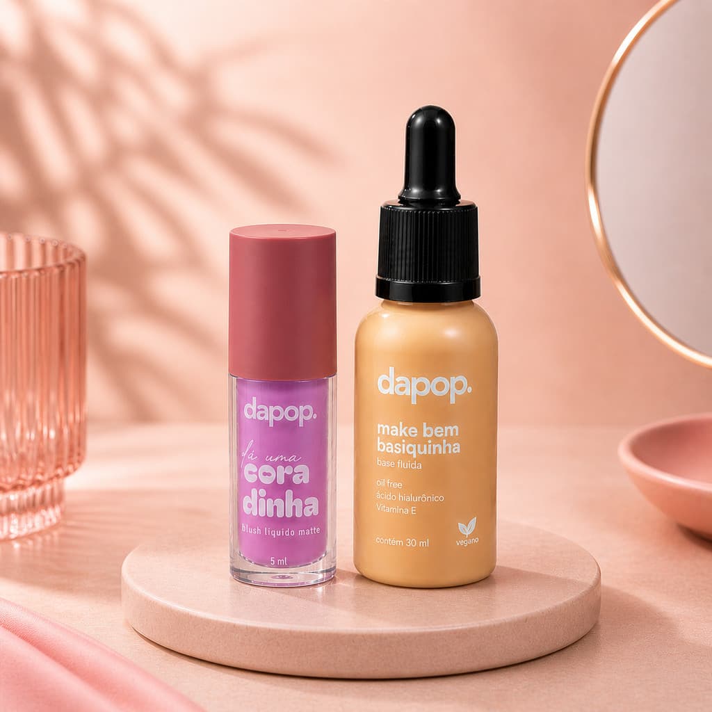 Kit Make Base Bem Basiquinha + Blush Coradinha Líquido Efeito Matte Pele Natural Uniforme