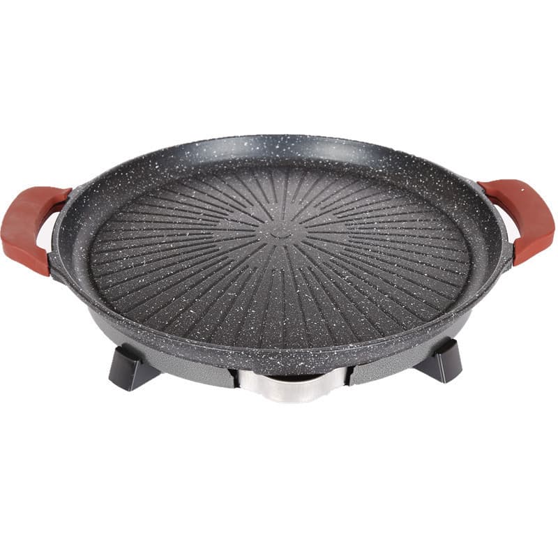 Panela elétrica redonda de pedra médica, grelha elétrica doméstica com menos tabaco, frigideira coreana Teppanyaki, pão,