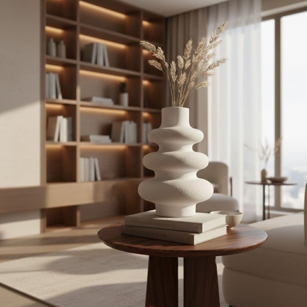 Vaso Branco Ondulado Pequeno 20cm Decoração Sala Mesa Moderna Wave