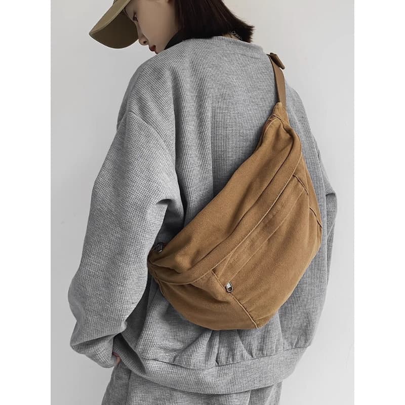 Bolsa de lona para homens, bolsa transversal casual de grande capacidade, bolsa de peito, mochila estilo japonês, bolsa