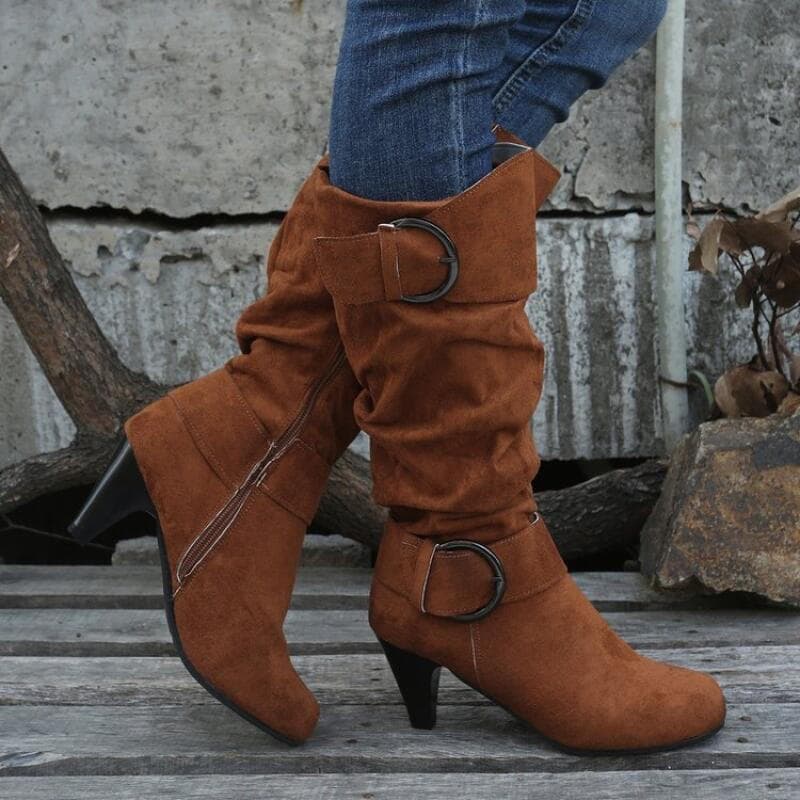 Novas Botas Femininas de Cano Alto com Zíper, Bico Fino, Cor Sólida, Estilo Casual, Tamanho Grande 43 NJO1
