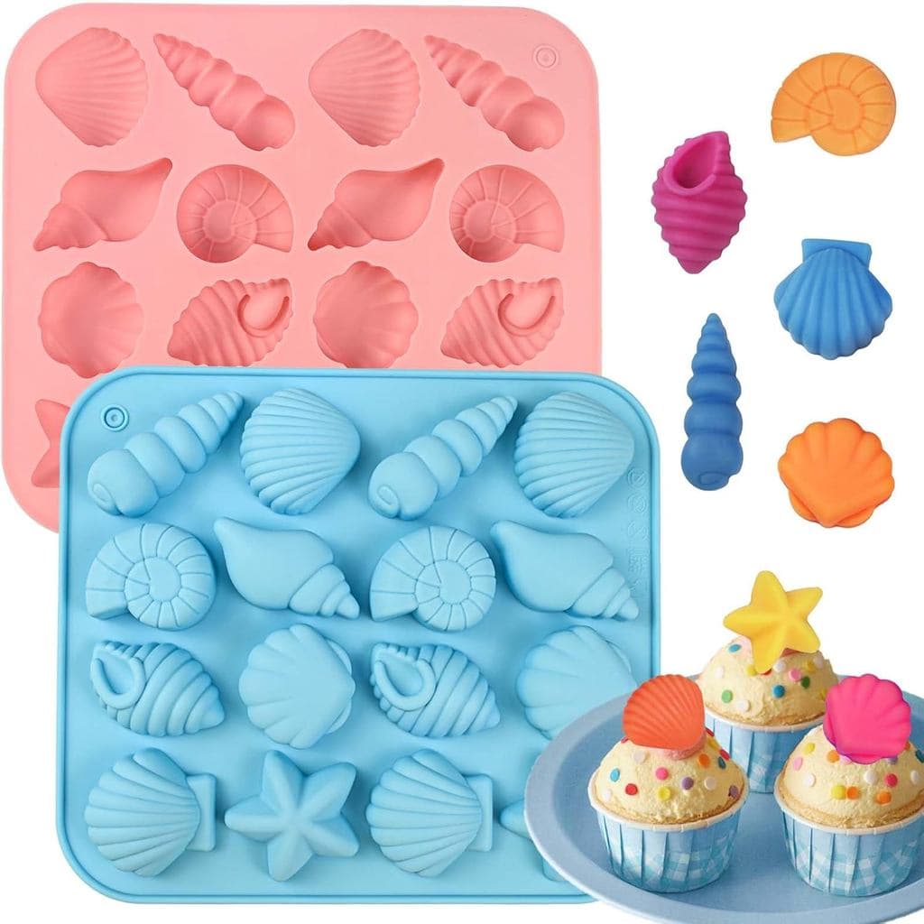 2pcs Seashell Silicone Molds, Ocean Themed Silicone Chocolate Molds, Non-Stick Shell, Starfish, Conch Candy Molds, Reusa
