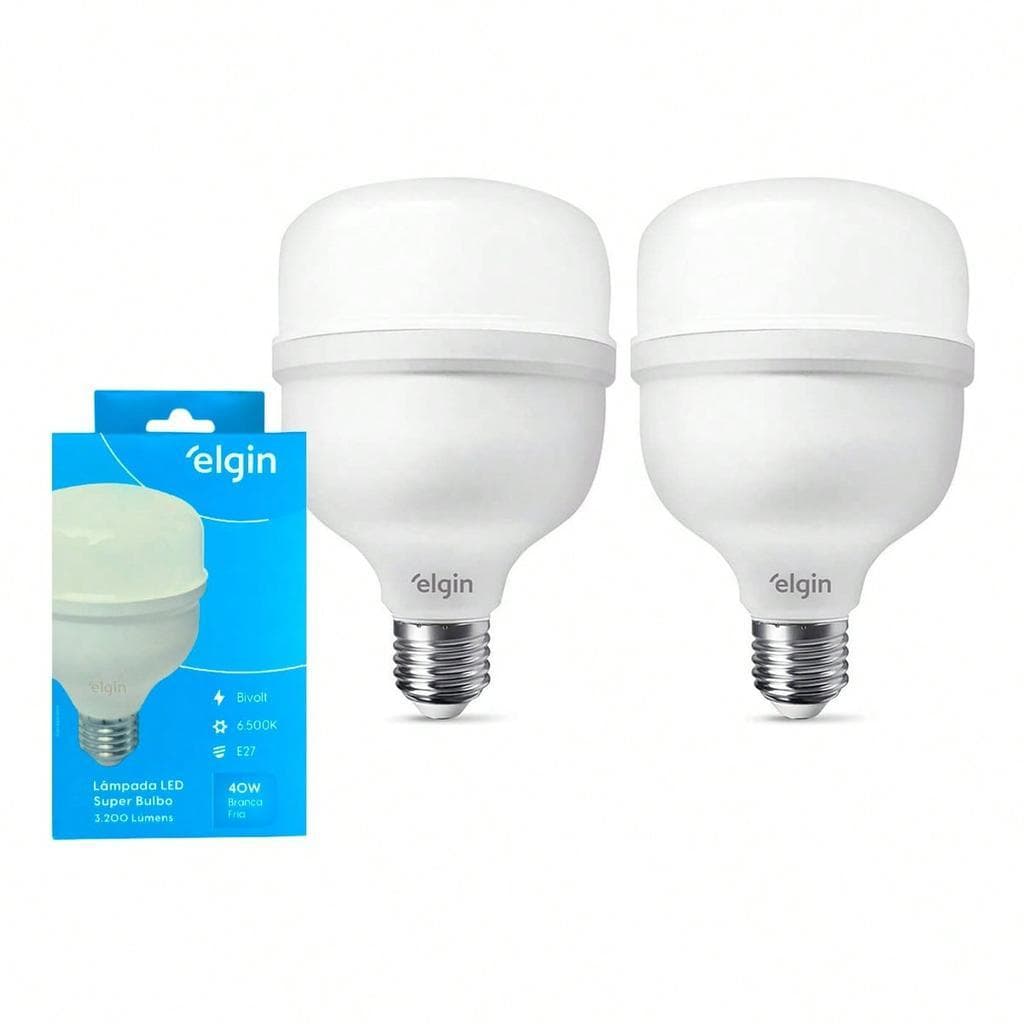 Kit 2 Lâmpadas Led Super Bulbo Elgin 40w Alta Potencia Bivolt Luz Branca Fria 6500k