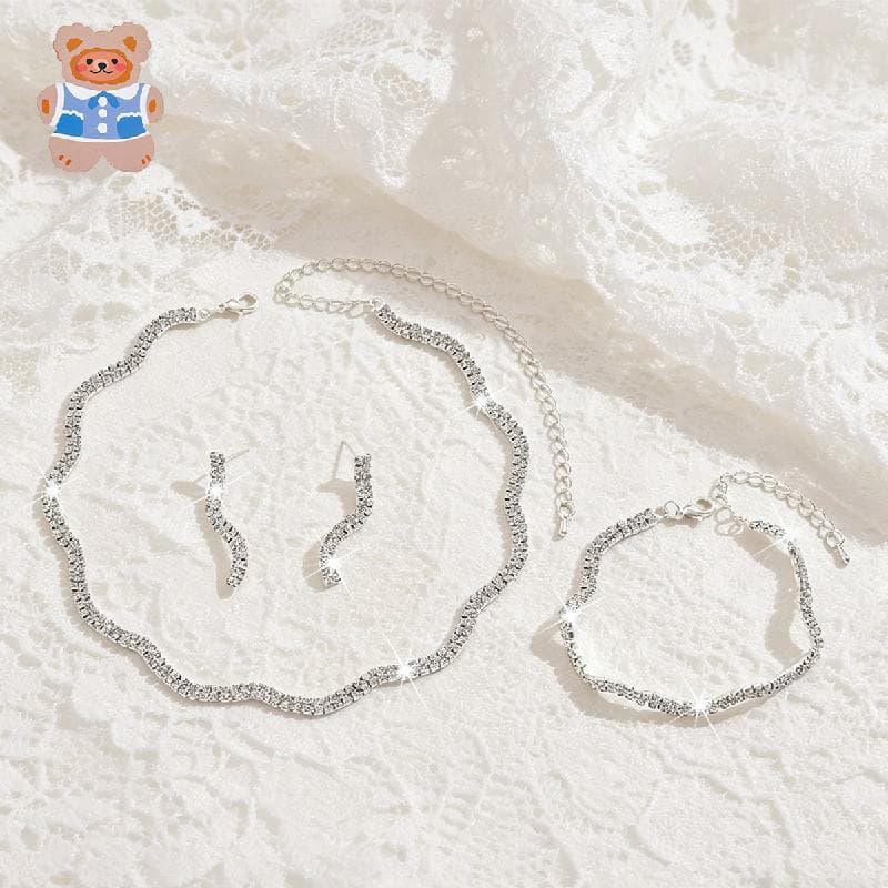 Conjunto De Joias Femininas Elegantes E Minimalistas Com Colar , Pulseira Brincos-Coleção Requintada De 3 Peças De Stras
