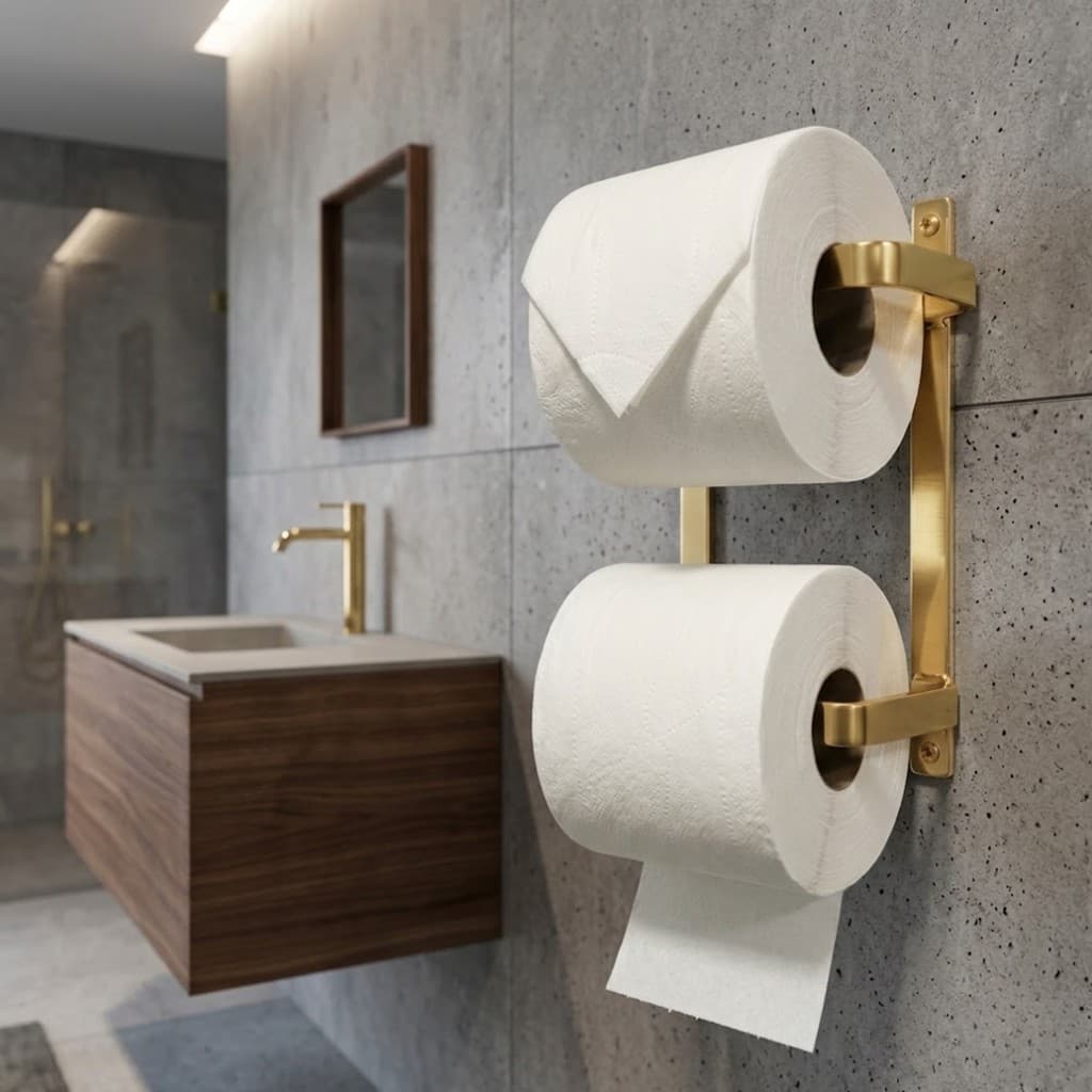Suporte de Papel Higiênico de Parede Duplo Acompanha Parafuso Fita Instalação Dourado Preto Prata