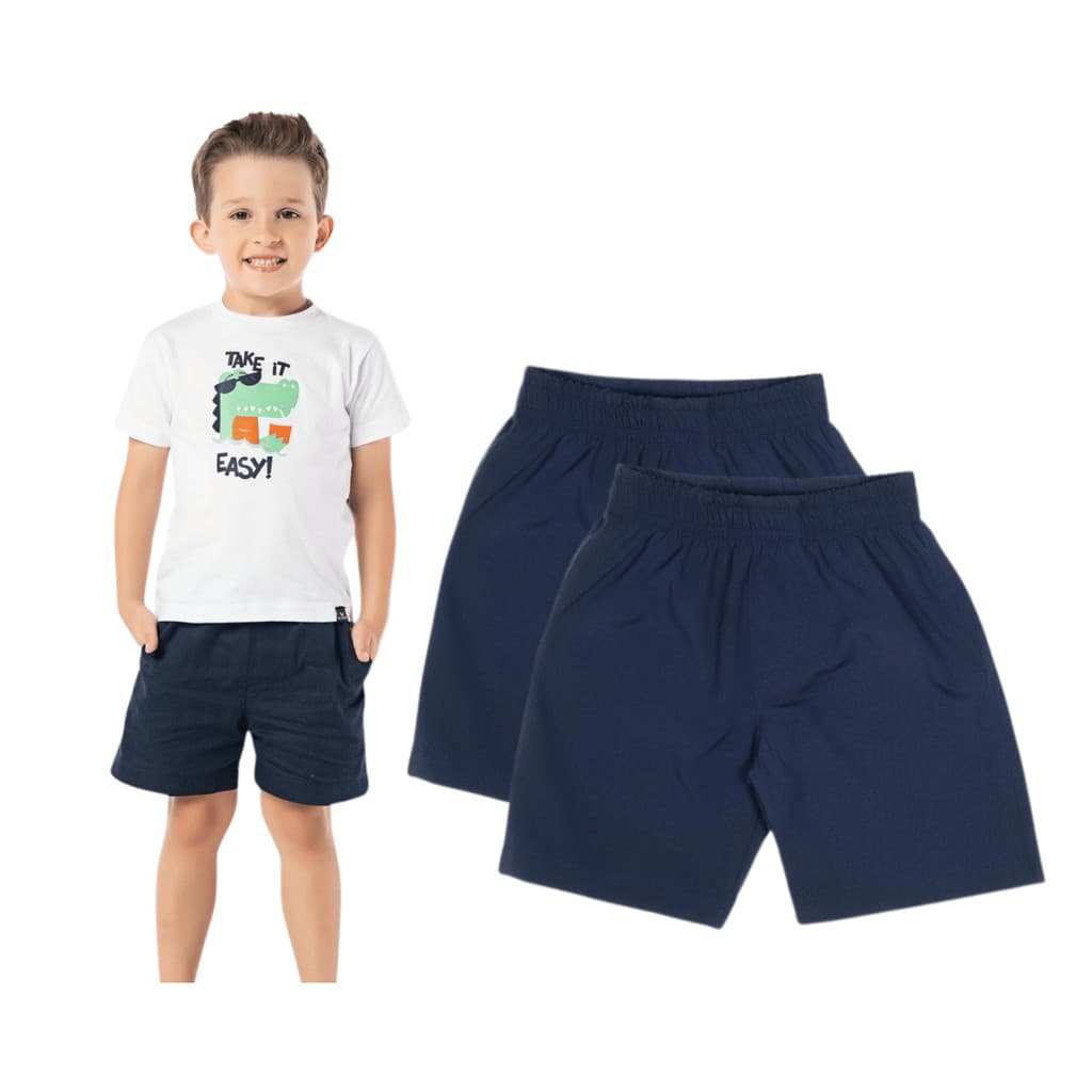 Kit 2 Bermudas Infantil Menino Escolar Lisa Uniforme Básico