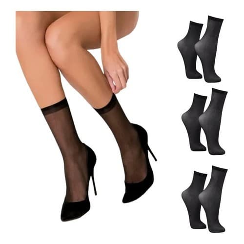 Kit 3 Pares Meia Soquete Fio 20 Tam Único Trifil Fina Preto Liso Un