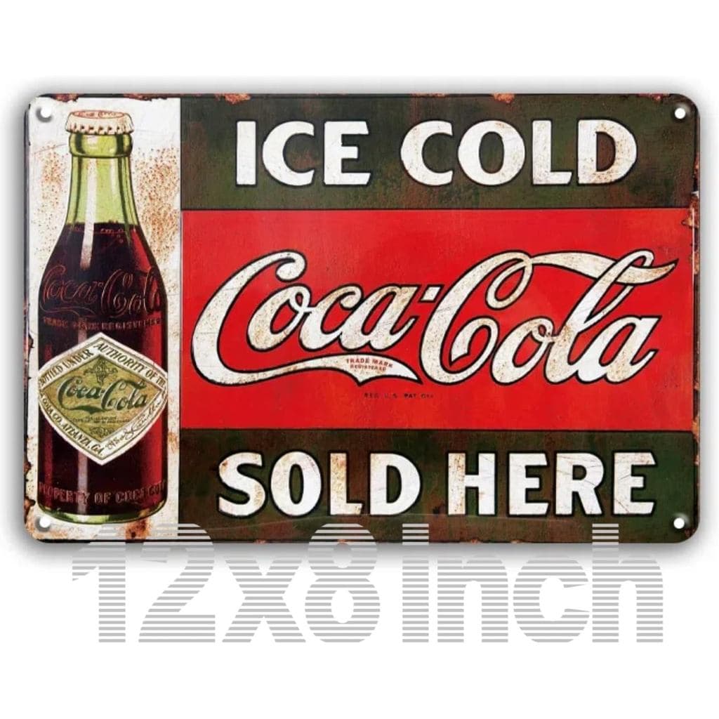 Coco Colla Ice Cold Retro Vintage Placa de Metal Vintage para Clube e Espaço Masculino 12x8 Polegadas