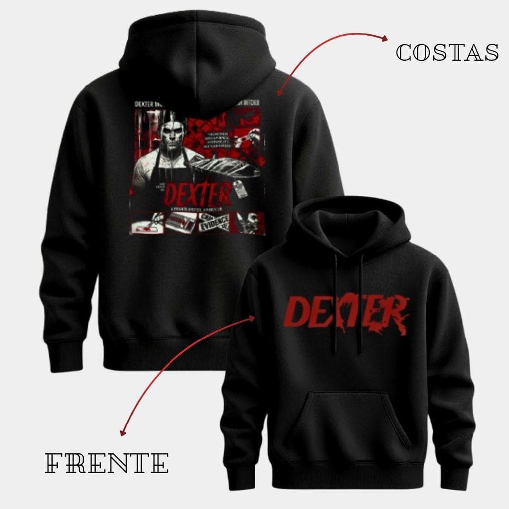 Blusa Agasalho de Moletom Dexter Seri@l Killer Série Mundial de Investigação Estampa frente e Costas