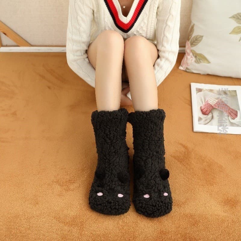 Meias de tapete femininas novo estilo meias de chão de sola grossa inverno lua quente meias de lã peludo inverno adulto