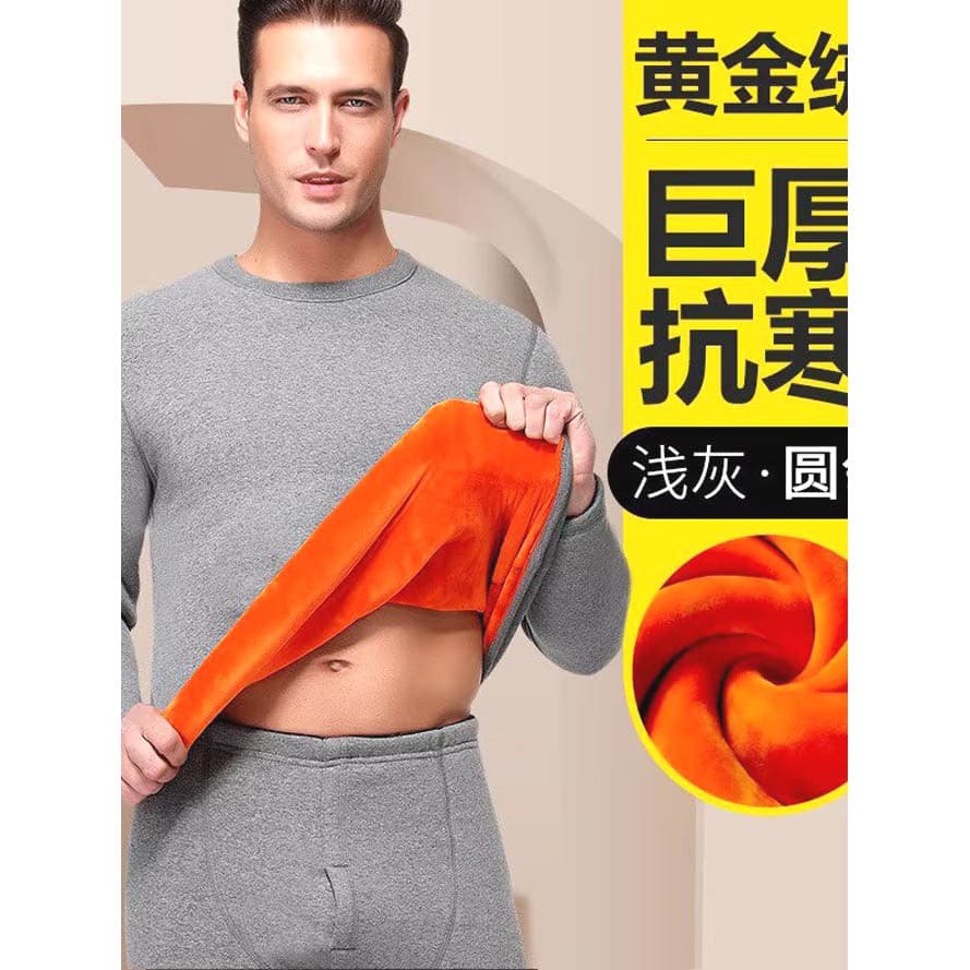 Conjunto de roupa íntima de veludo alemão grosso masculino à prova de frio quente manga comprida camiseta tamanho grande