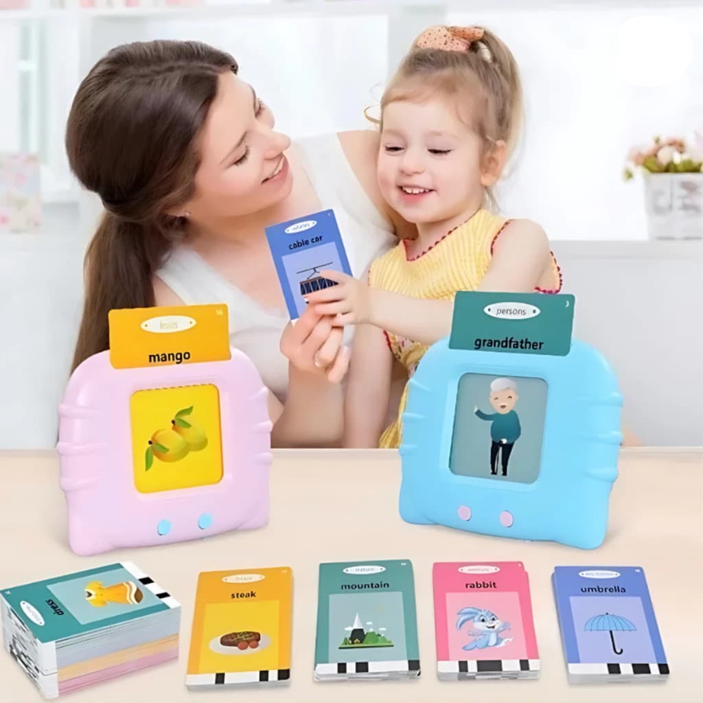 Brinquedo Educativo Leitor de Cartões Inglês Infantil 224 Palavras Som Voz USB Recarregável Aprender