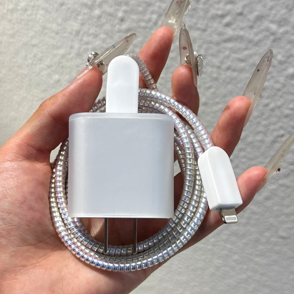 Capa Protetora Transparente Branca para Carregador Apple, Compatível com iPhone 20W, Cabeça de Carregamento Rápido, Cabo