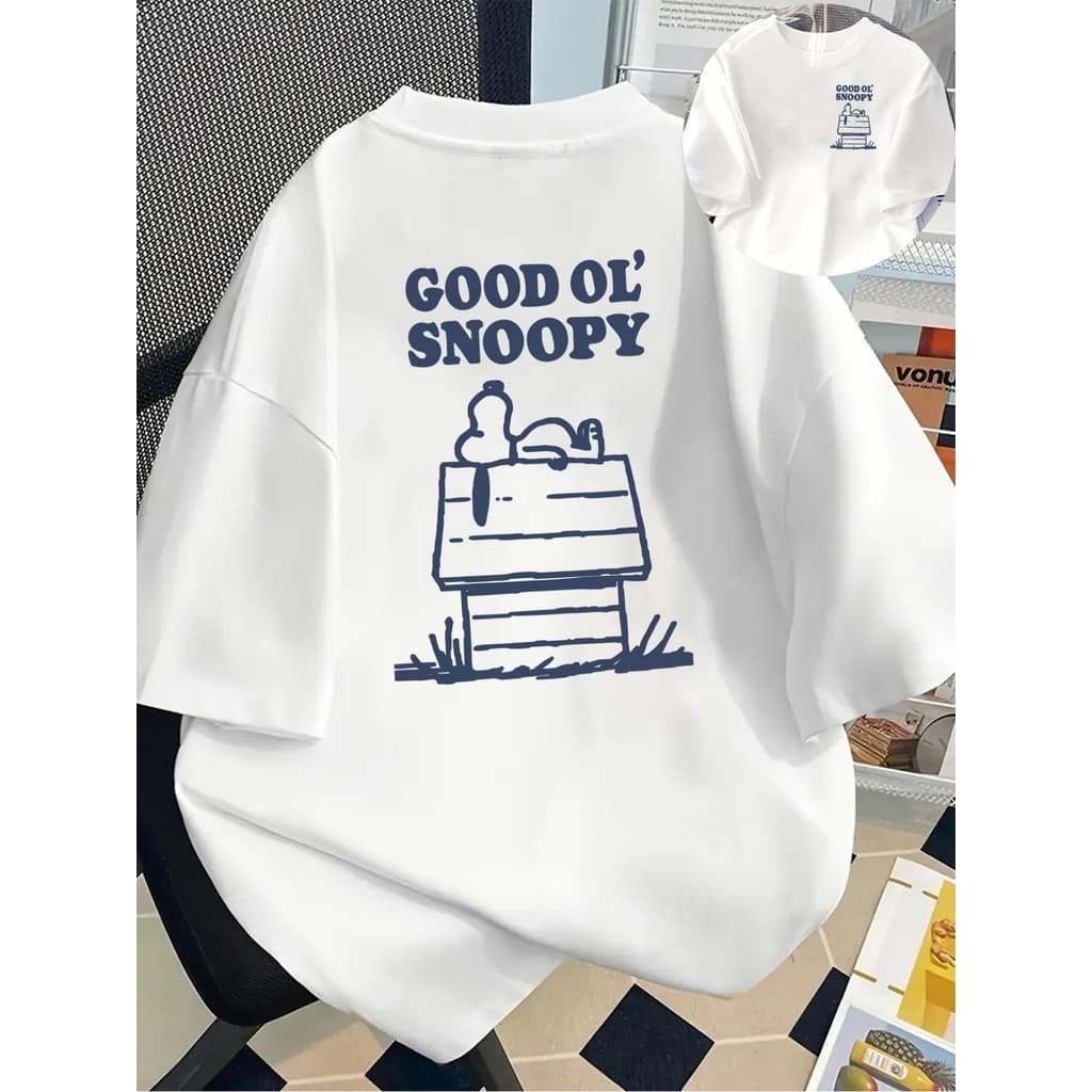 Camiseta Feminina Snoopy Good Ol Estampa Minimalista Algodão Casual Confortável Estilo Clássico