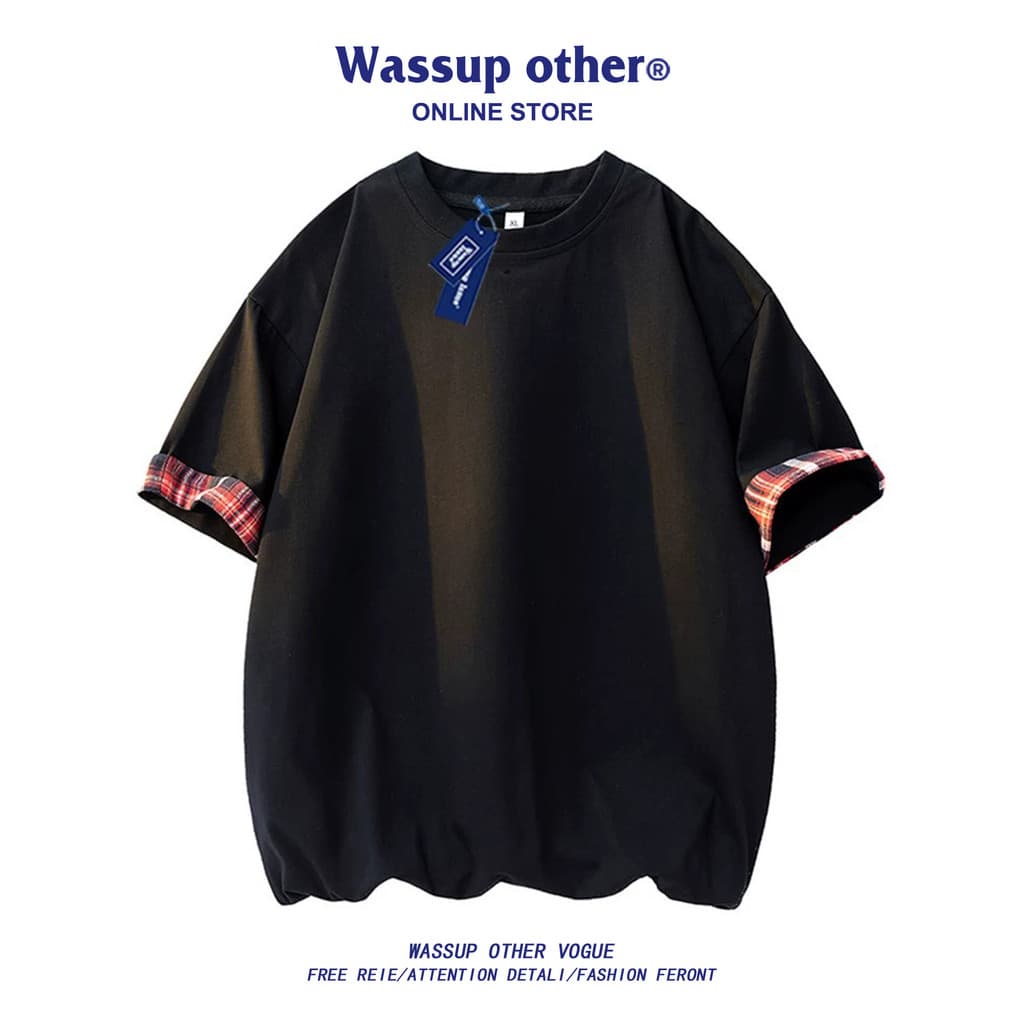 WASSUP OUTRO Americano Na Moda Em Torno Do Pescoço De Manga Curta Camiseta Masculina Verão Ruffian Bonito Sedoso Solto T
