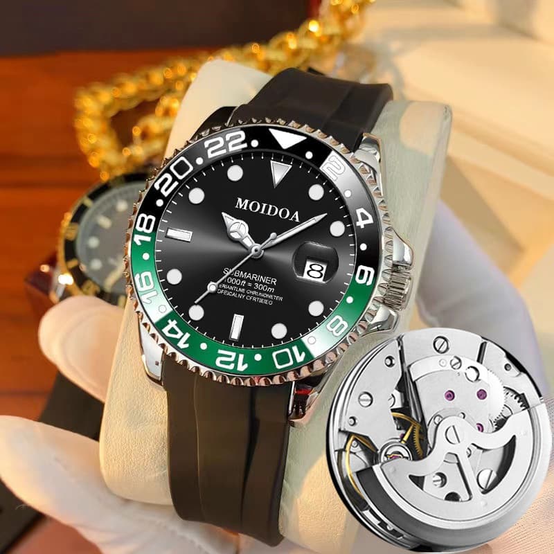 Nova água fantasma relógio mecânico automático masculino volante genuíno turbilhão calendário esmeralda à prova dwaterpr