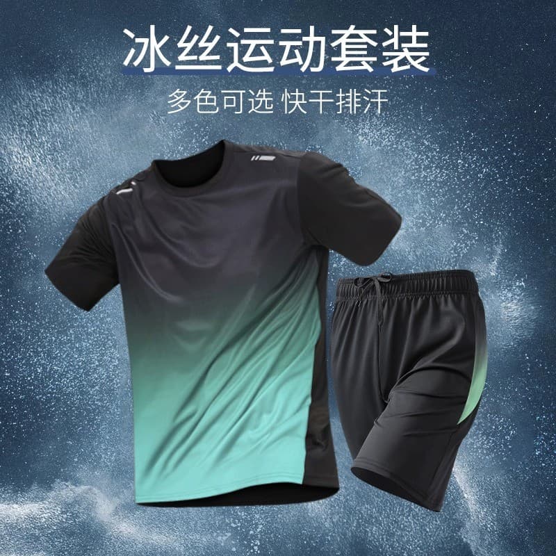 Terno esportivo Casual de seda gelo masculino de secagem rápida verão fino respirável Shorts de manga curta camiseta pen