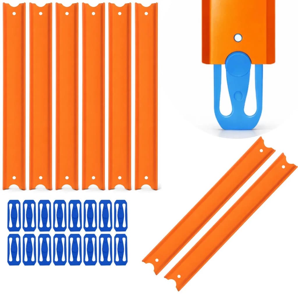 Kit Pista Reta Com Conectores Estilo Hot Wheels 8 Retas E 16 Conectores Laranja-claro
