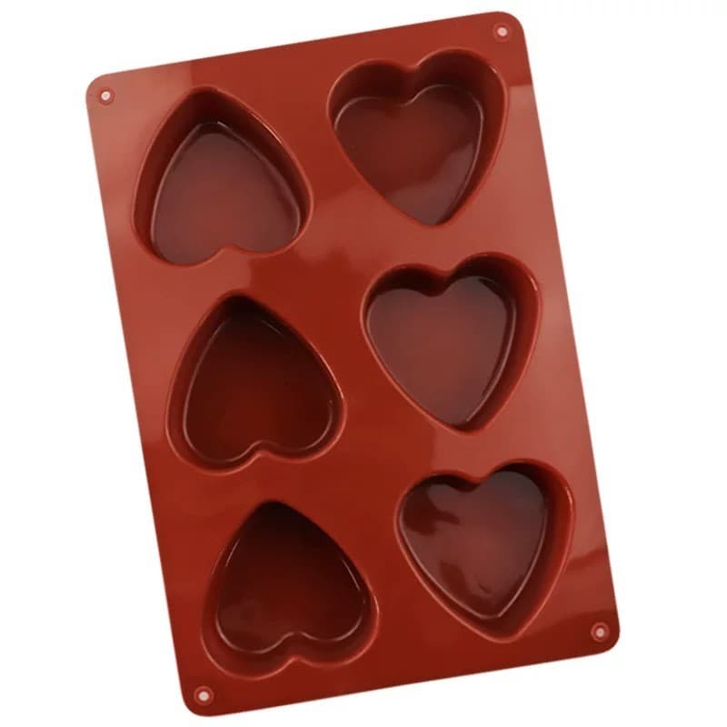 Conjunto de 6 peças de molde de silicone em formato de coração grande para bolos, molde de pão artesanal DIY, ferramenta