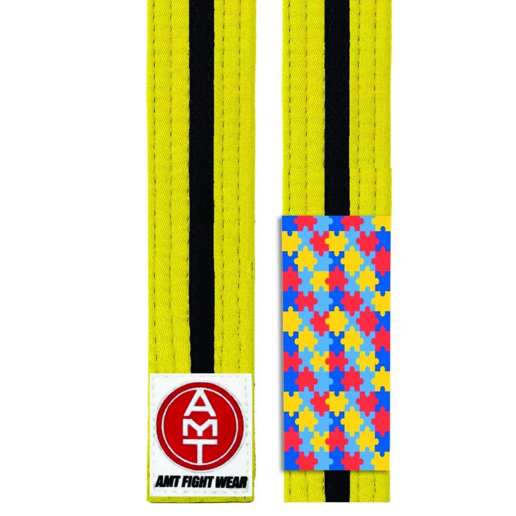 FAIXA DE JIU-JITSU AMARELA COM PRETO PONTEIRA AUTISMO - LINHA TRAINING