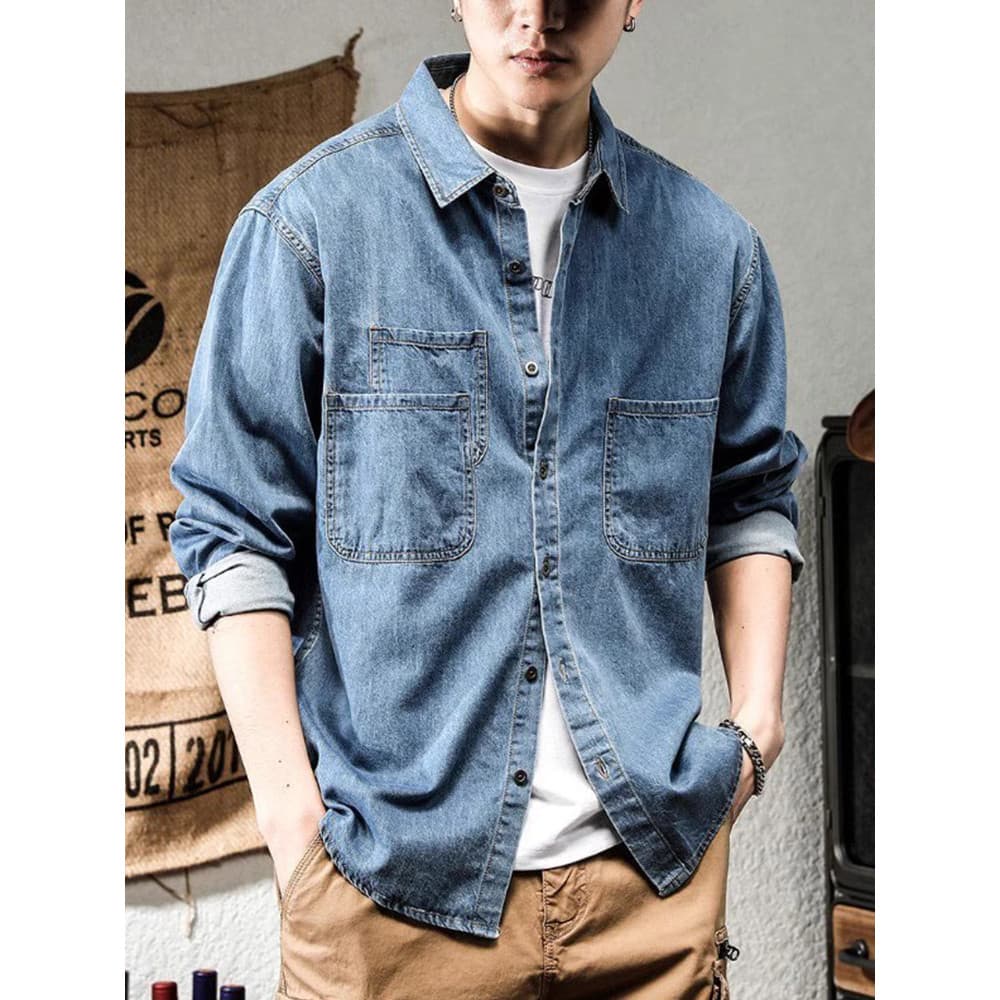 Americano Retro rufião bonito Denim Workwear camisa de manga comprida 2025 primavera outono novo estilo na moda camisa C