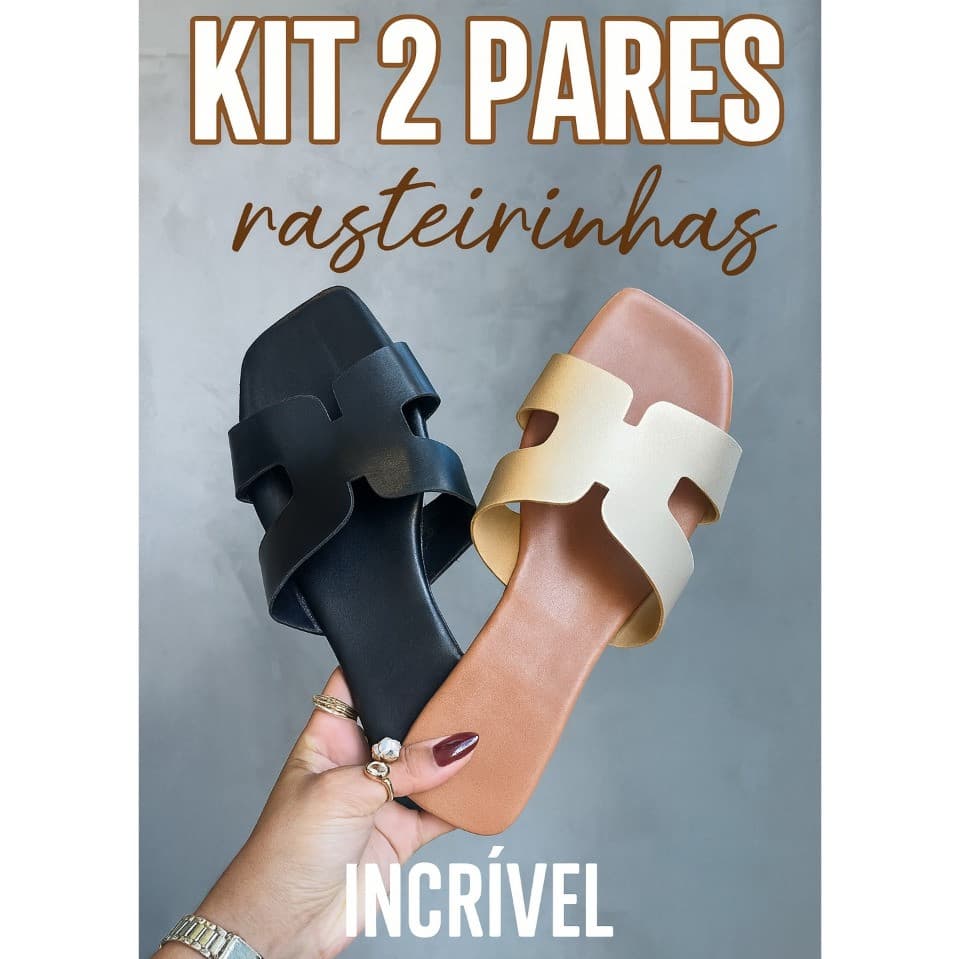 Kit 2 Pares Rasteirinha Feminina Rasteira Chinelo Flat Confortável Verao