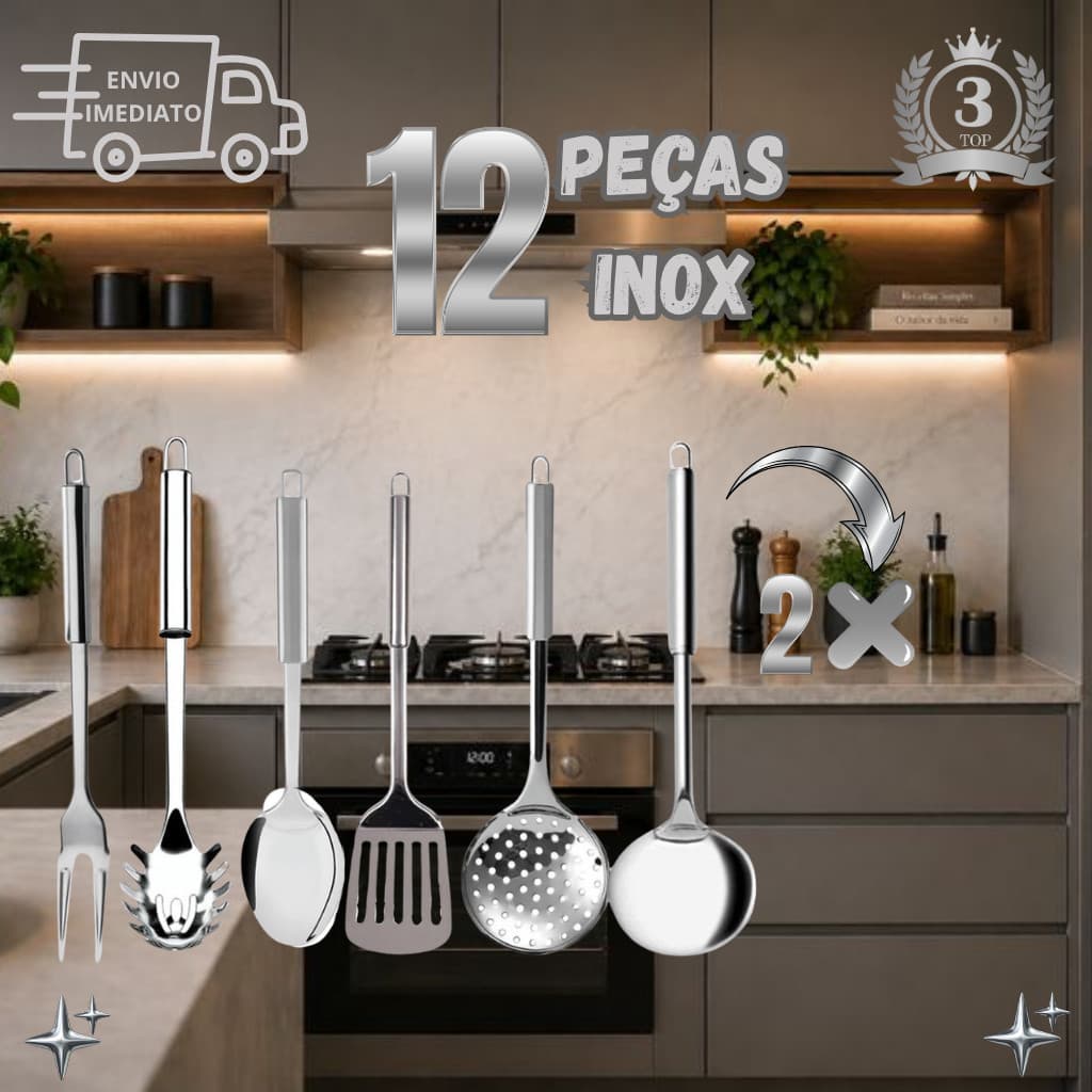 12 PEÇAS AÇO INOXIDÁVEL PARA GARANTIR A SOFISTICAÇÃO E PRATICIDADE EM SUA COZINHA