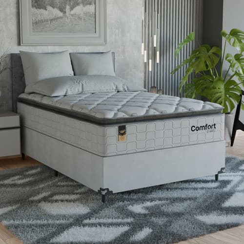 Cama Box Viúva + Colchão Comfort Class Pillow Top 128x188  Branco/suede Branco