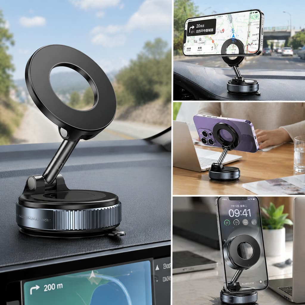 Suporte Veicular Magnético Para Celular 360° Rotação Fixação Ultra Forte Com Ventosa Painel Carro
