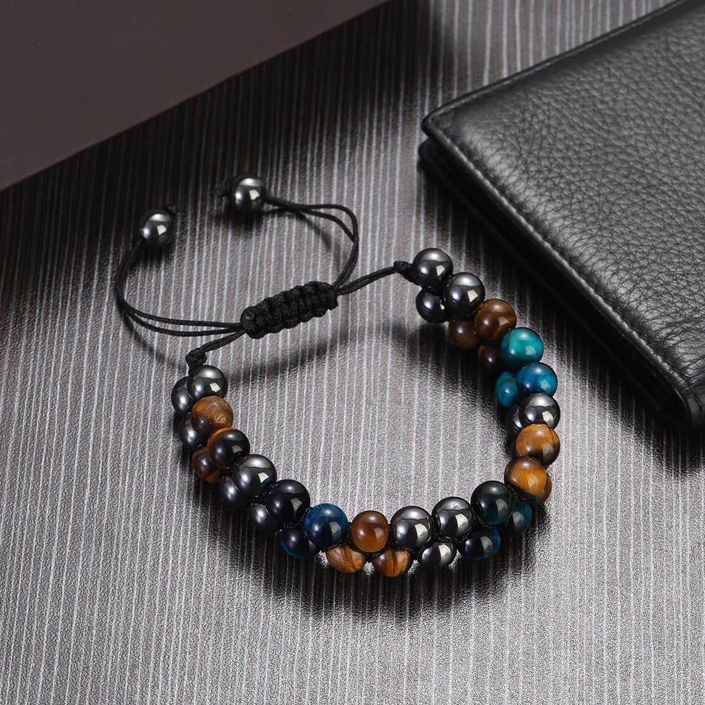 Pulseiras E De Alta Qualidade De Hematita De Olho De Tigre Azul De 8mm Para Homens Pedras Naturais Trançadas Ajustáveis