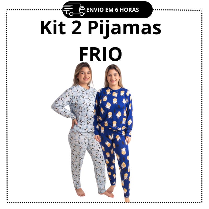 KIT 2 Pijamas De Frio De SUEDE  BLUSA LONGA+CALÇA AVELUDADA . ESTAMPAS VARIADAS