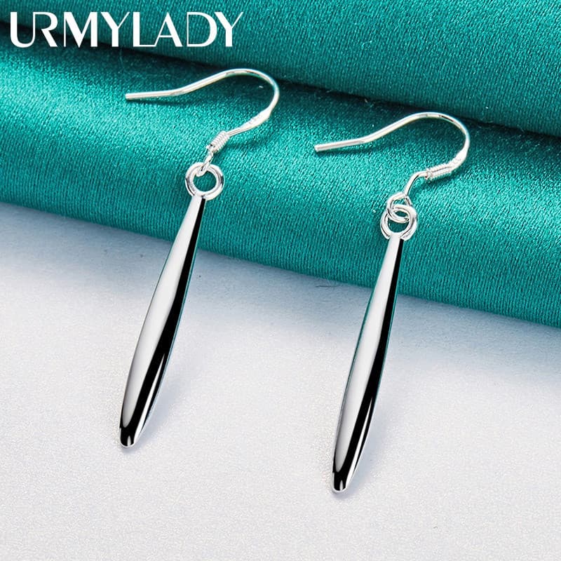URMYLADY 925 Prata Esterlina Suave Prolate Folha Brincos Eardrop Para Mulheres Charme Casamento Noivado Moda Festa Jóias
