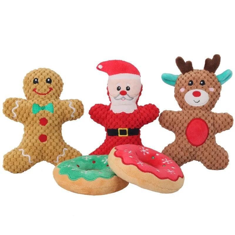 Brinquedo de Pelúcia para Cães de Natal com Som, Brinquedo de Mastigar, Papai Noel, Alce, Homem de Gengibre, Donut, Séri