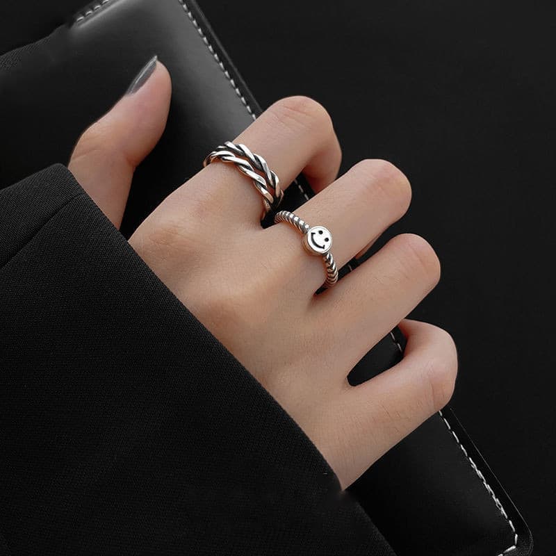 [Estoque pronto] Smiley Face Anel Aberto Feminino Estilo Retro ins Anel de Dedo Indicador Requintado Moda Anel Único Req