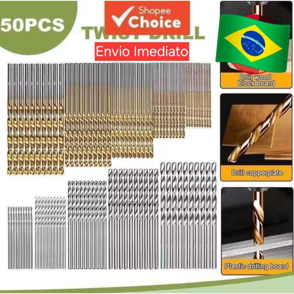Jogo 50 Brocas Aço Revestidas - Peças de Mini Helicoidais para Projetos em Madeira - Envio Imediato