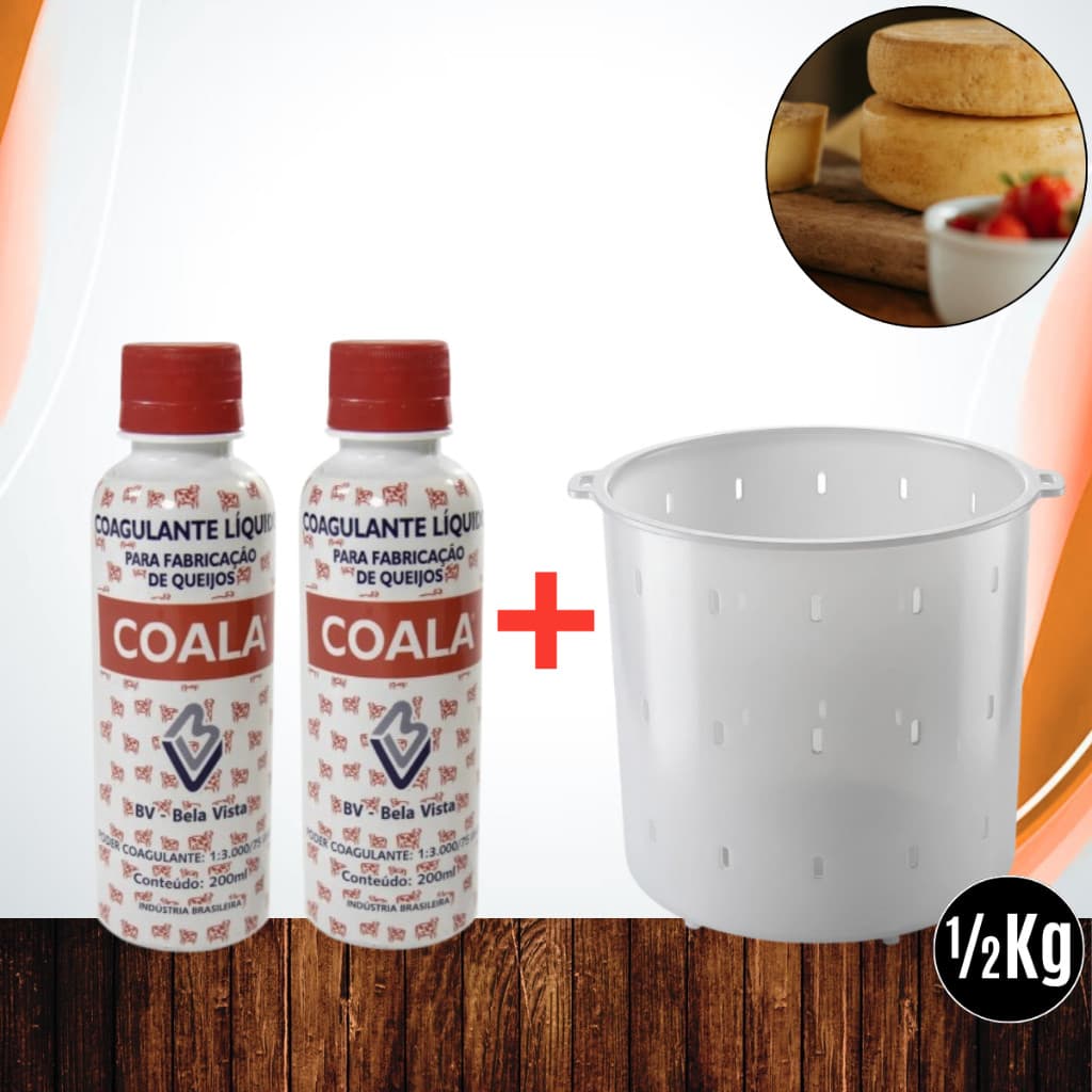 02 Coalhos Coala BV + Forma 500g (Especial e reforçada) p/ Queijos Minas Frescal e Requeijão