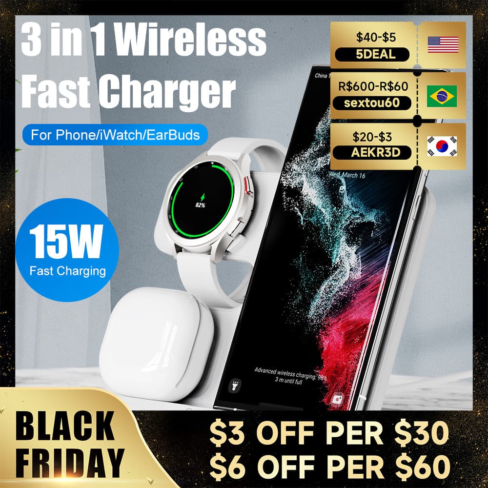 QXZ 3 Em 1 Suporte De Carregador Sem Fio Para Samsung Galaxy Z Flod4 S22 S21 FE 15W Estação Doca Carregamento Rápido Wat