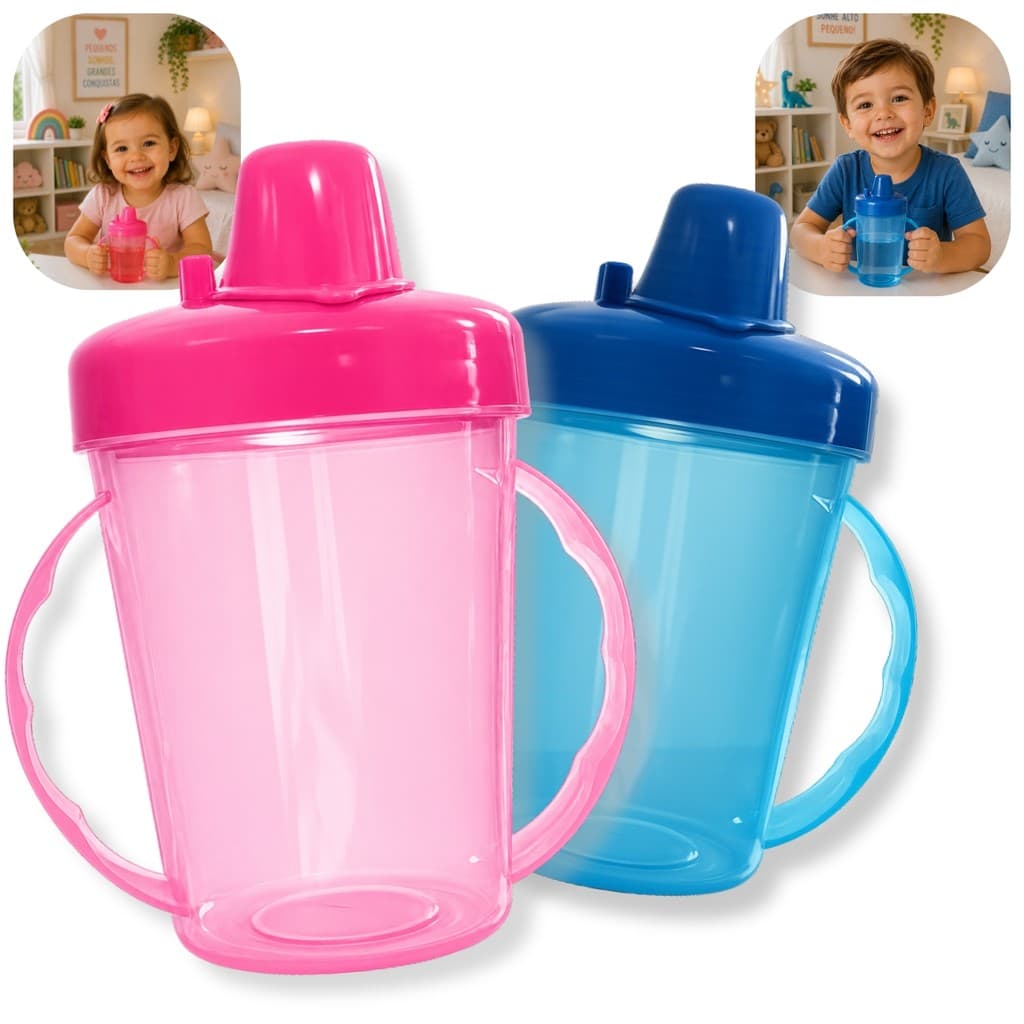 Kit Até 2 Copo De Treinamento Infantil 280ml Com Bico / Tampa e Alça Copo de Transição Criança Livre Bpa