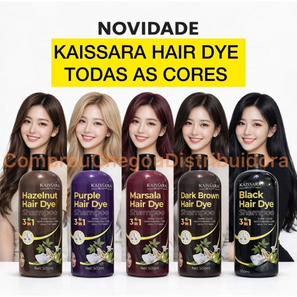 Shampoo Tonalizante e matizador 500ml HAIR DYE Escurecedor Preto , Avelã, Marsala, Roxo, Marrom Escuro - KAISSARA