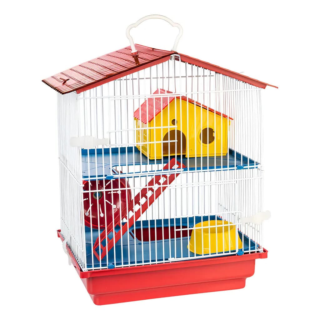 Gaiola Hamster 2 Andares Teto Plástico Conforto Jel Plast Cor Vermelho