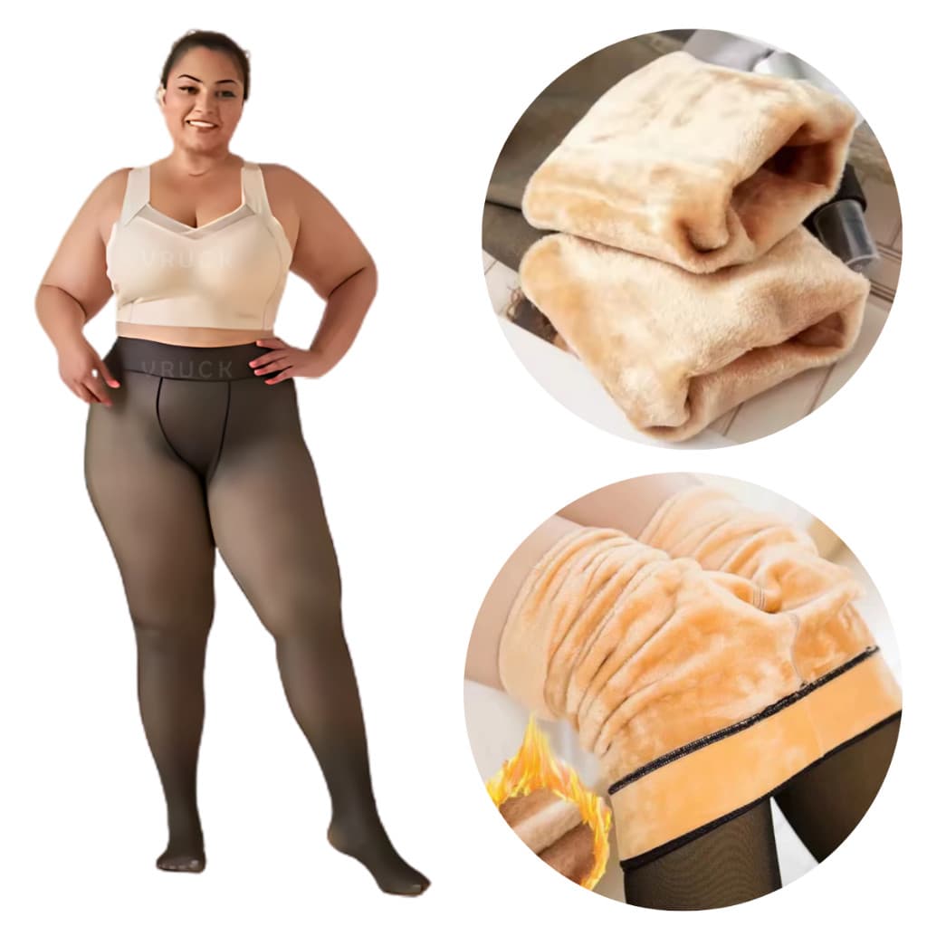 PLUS SIZE Meia-Calça 220g Feminina Legging Térmica Forrada Peluciada de Lã Super Elástica Slim Inverno Frio