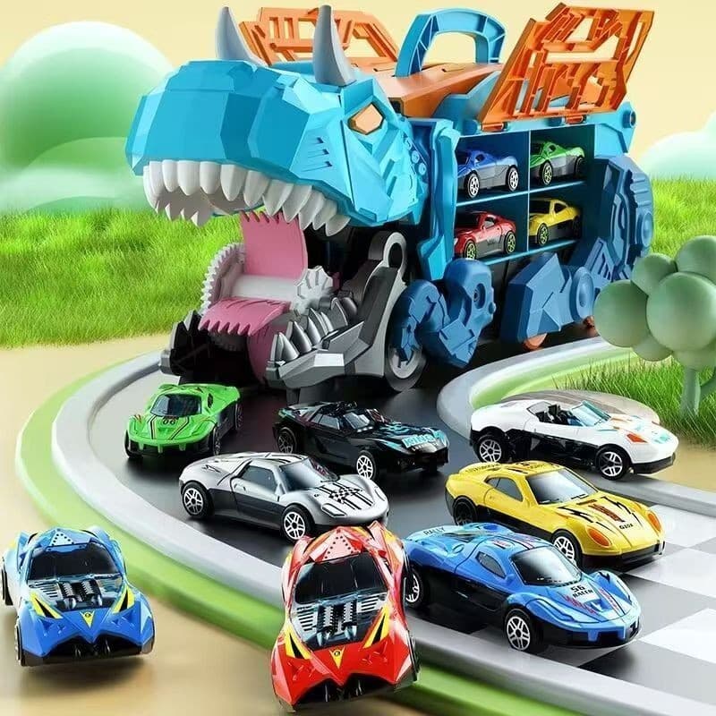 Brinquedo Caminhão Dinossauro Transformável com Carrinhos – Engole, Corre e Organiza, Presente Infantil Perfeito