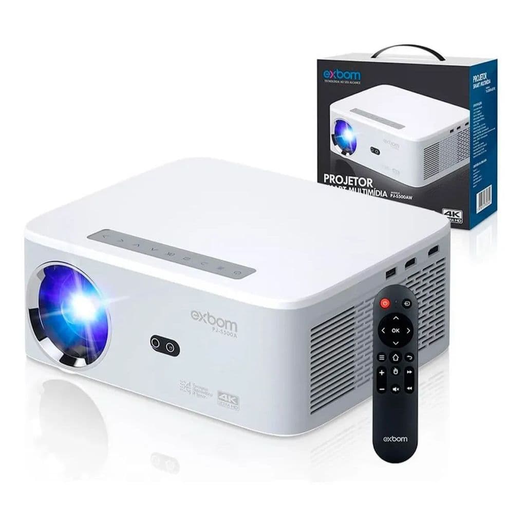 Projetor Smart Multimídia Branco 4K Sem Fio Android 5G Laser Espelhamento Exbom