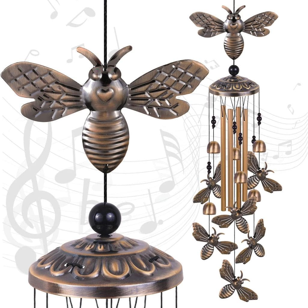 Sinos de Vento de Bronze com Tema de Abelha - Decoração para Jardim, Casa e Pátio, Varandas, Interiores, Exteriores, Dec