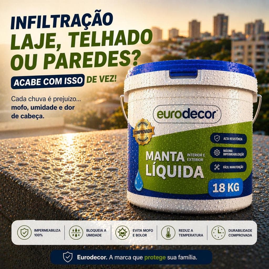 Manta Líquida 18kg 12kg ou 10kg Protege Telhados e Lajes Contra Infiltração Trincas Fissuras