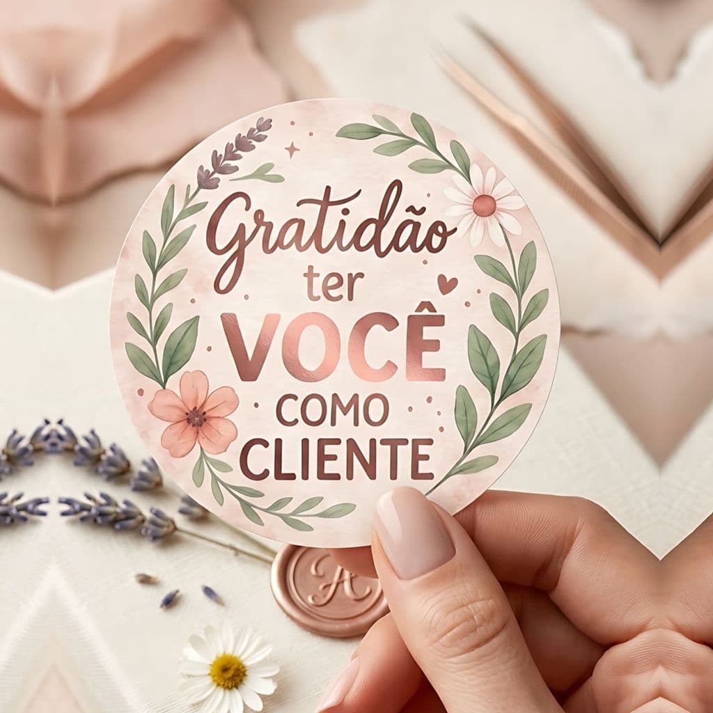 100 Etiquetas Adesivas 3x3cm Redondas – Frases de Gratidão para Embalagens e Lembrancinhas - Floral Rosa