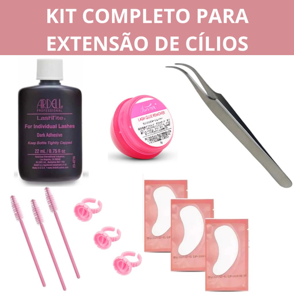 Kit Completo para Aplicação de Cílios Tufinho – Cola Ardell, Removedor Rosa, Pinça e Acessórios