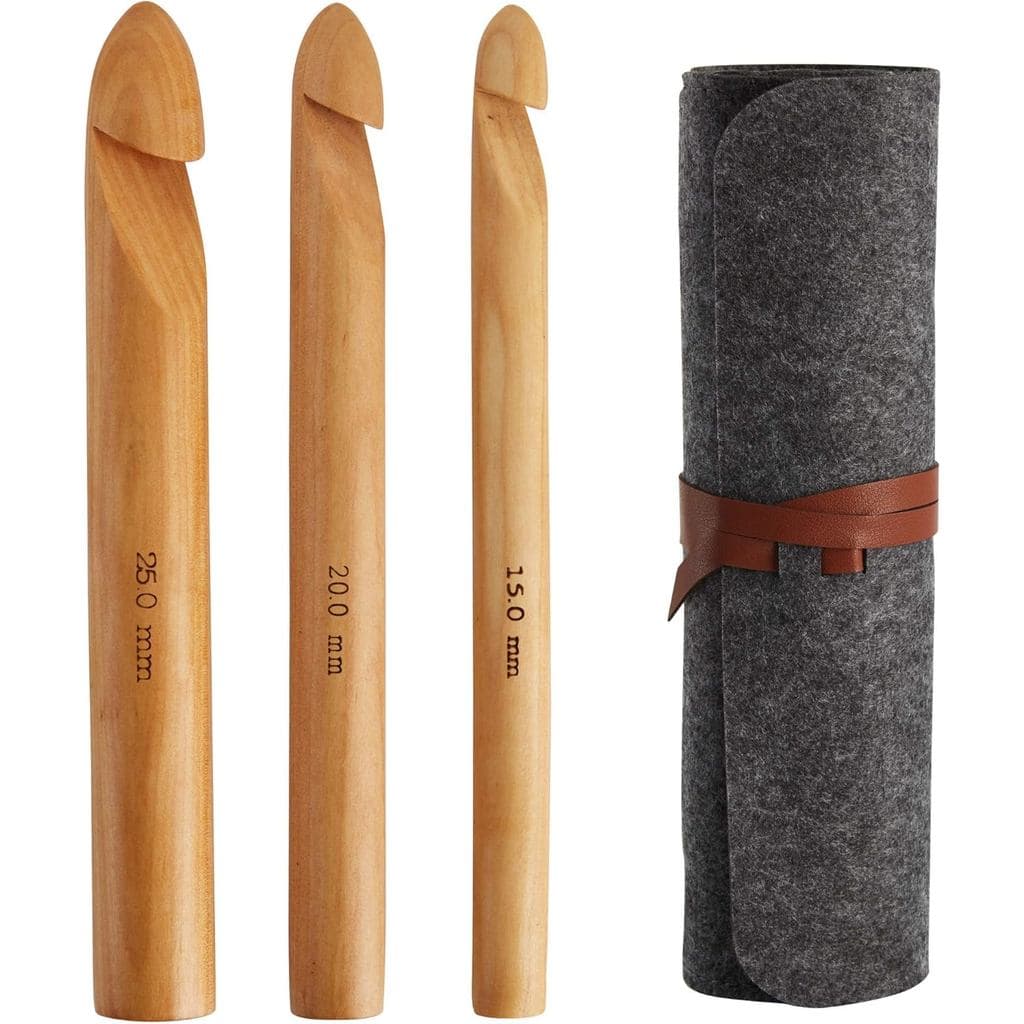 Conjunto de 3 Agulhas de Crochê Gigantes - Agulhas de Bambu com Estojo Portátil - Perfeito para Projetos com Fios Grosso