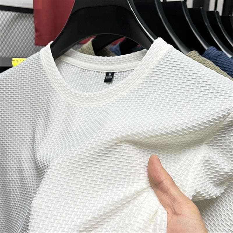 Camiseta masculina de manga curta de seda gelo verão malha respirável esportes meia manga tamanho grande correndo Fitnes