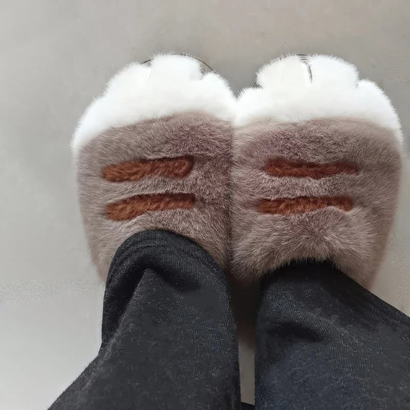 Novas Pantufas de Pata de Gato Peludas para Mulheres, Chinelos Divertidos com Pés de Gatinho, Calçados Macios, Pantufas